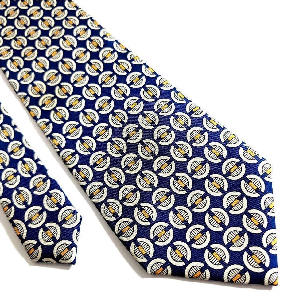 Mark Shale Blue Yellow Geometric Print‎ Wide Silk Tie